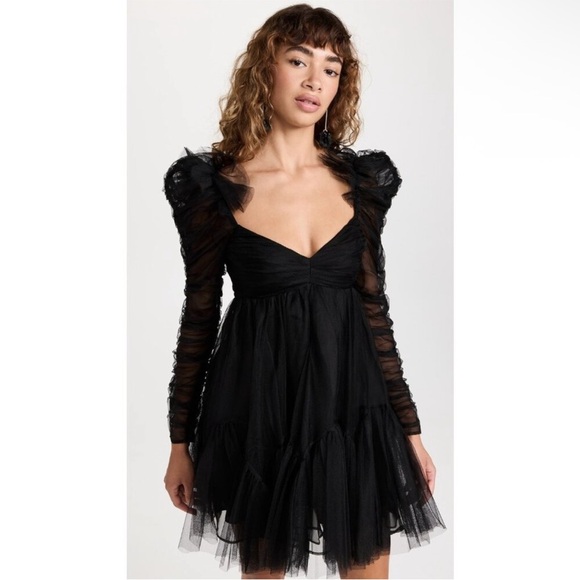 Zimmermann Dresses & Skirts - ZIMMERMANN Tulle Mini Empire-Waist Black Polka Dot Dress w/ Ruching size 1/US 6